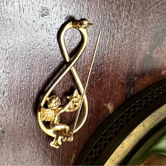 Music Clef Note with Cherub Star Gold Vintage Pin Brooch - Picture 5 of 8